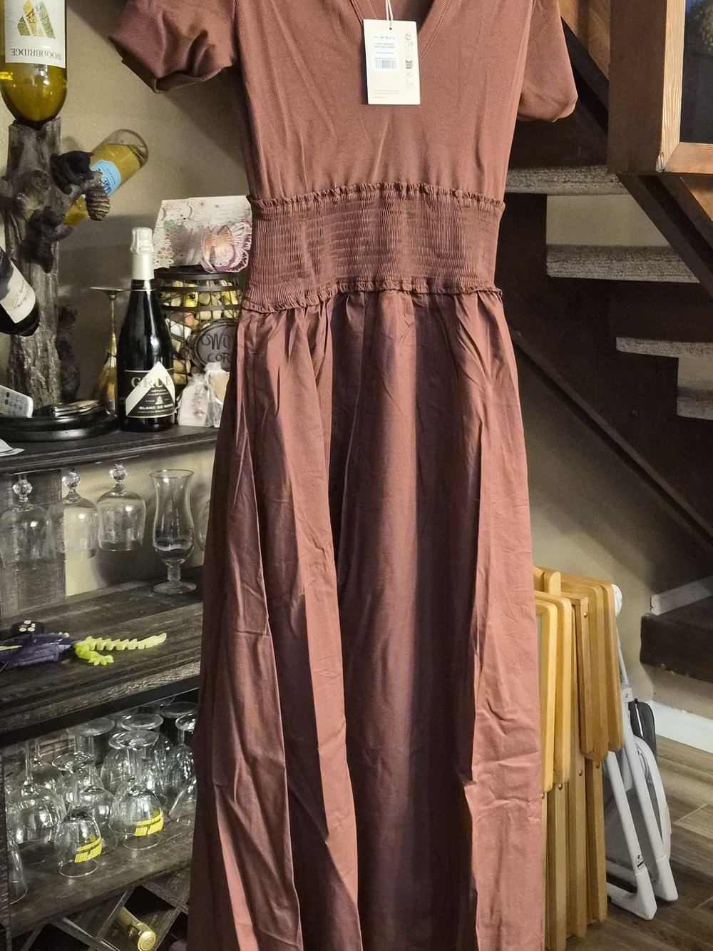ME+EM Rust Brown Puff-Sleeve Maxi Dress
